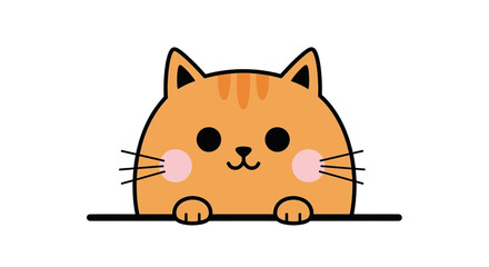 Cartoon Orange Tabby Cat with Pink Cheeks Peeking Over a Black Ledge