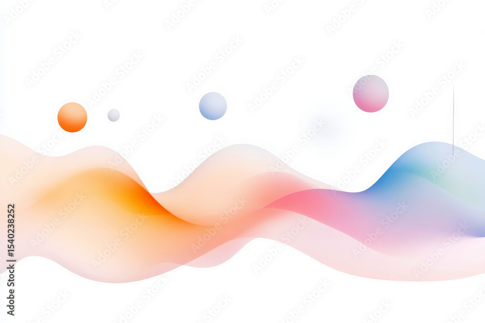 Poster abstract gradient waves with colorful spheres for modern design concepts