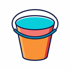 Colorful cartoon bucket with handle, filled with clear blue liquid inside
