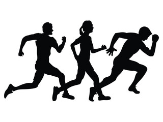 Running Silhouettes Vector, Group of Runners Clipart for Fitness and Sports Projects.