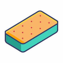 Isometric kitchen sponge with yellow top, green sides and red spots