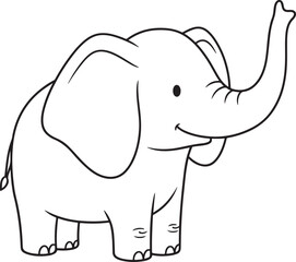 Fototapeta premium Cute Cartoon Elephant with Trunk Raised in a Black and White Drawing