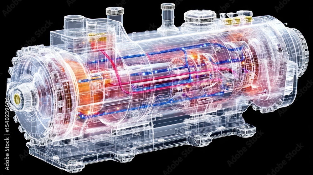 Aufkleber 3d wireframe model of a complex machine: engineering design visualization
