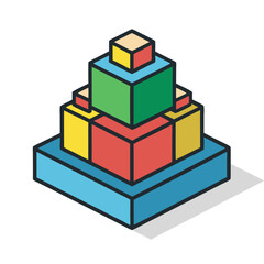 Geometric Pyramid of Colorful Cubes with a Retro Aesthetic Design