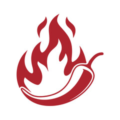 Red Chili Pepper with Flames on White Background fire