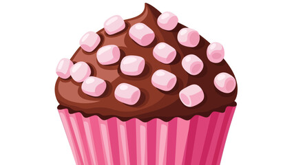 Delicious Chocolate Cupcake with Pink Marshmallows, Sweet Treat Illustration