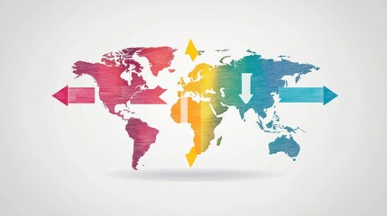 Global business concept with upward-pointing arrows and digital financial graph overlay representing growth, data analysis, international market trends, and corporate success




