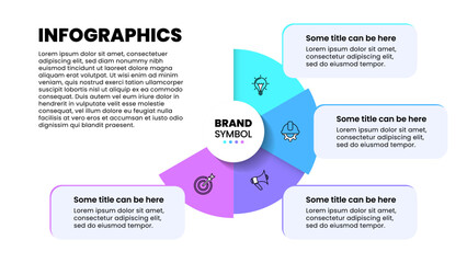 Infographic template. Pie chart with 4 icons and text