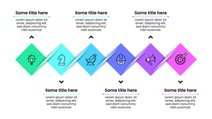Infographic template. Horizontal line with 6 squares