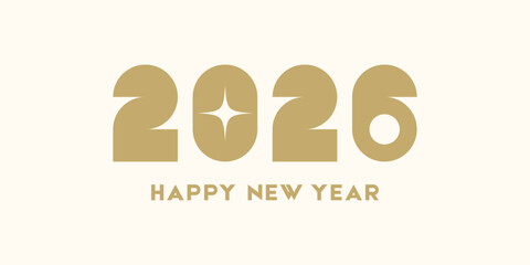 Happy New Year 2026 modern text. Golden 2026 number on isolated background. Vector luxury design template with geometric shapes for greeting card, cover, poster, calendar, social media post