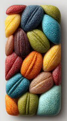Colorful Textured Candy Coated Almonds Arranged on a White Background