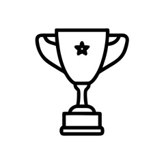 Trophy Icon in Silhouette Style with Bold Black Line Art on White Background Representing Victory, Achievement, Award Recognition, and Success in Competitions, Sports, Business, and Academic Events