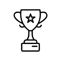 Trophy Icon in Silhouette Style with Bold Black Line Art on White Background Representing Victory, Achievement, Award Recognition, and Success in Competitions, Sports, Business, and Academic Events