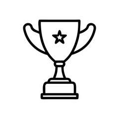 Trophy Icon in Silhouette Style with Bold Black Line Art on White Background Representing Victory, Achievement, Award Recognition, and Success in Competitions, Sports, Business, and Academic Events