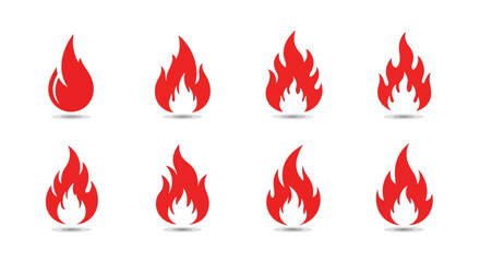 Six Simple Red Fire Icons with Subtle Shadowing