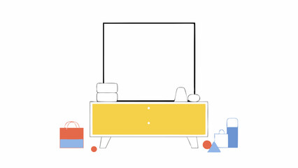 Minimalist Living Room Interior Design with Yellow Cabinet