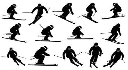 Diverse Skiers in Dynamic Action Silhouettes