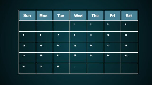 The calendar 17th day of the month is red circled ,Calendar interface with highlighted dates and event icons, looped animation.