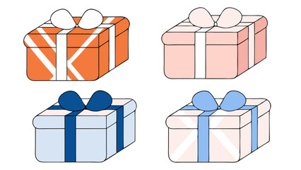 Four Gift Boxes with Different Colored Ribbons
