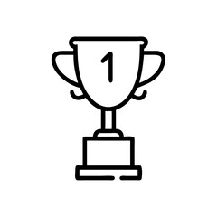 Trophy Icon in Silhouette Style with Bold Black Line Art on White Background Representing Victory, Achievement, Award Recognition, and Success in Competitions, Sports, Business, and Academic Events