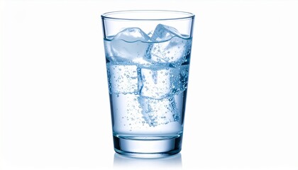 白い背景に水滴のついた氷水のコップ