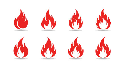 Eight Red Flame Icons: Variations in Design and Style