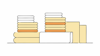 Fototapeta premium Stacked Towels and Blankets, Minimalist Line Art Illustration