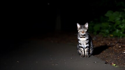 Cat sitting in dark night