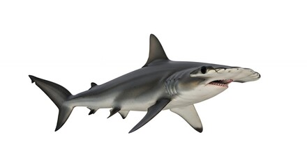 Fototapeta premium Hammerhead shark with distinctive cephalofoil shape isolated on white background
