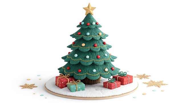 Decorated christmas tree with gifts isolated on white background