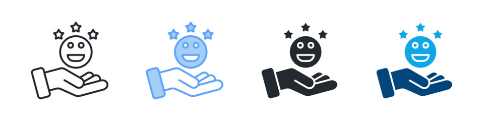 Satisfaction Icon Set Multiple Style. Design In Outline, Blue, Glyph, Dual Tone