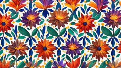 Vibrant Floral Pattern Design A Seamless Texture of Colorful Flowers and Leaves