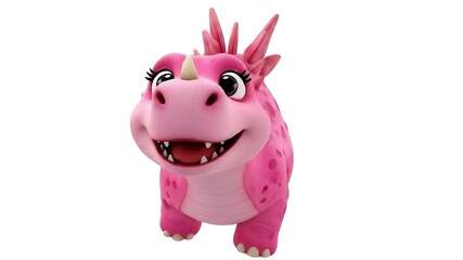 Animated Pink Dinosaur Character Smiling on White Background Video