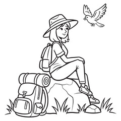 Fototapeta premium A cheerful hiker enjoying a peaceful moment with nature and wildlife