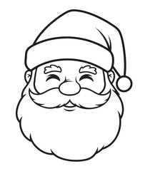 Obraz premium Black and white outline of Santa Claus's face with hat and beard