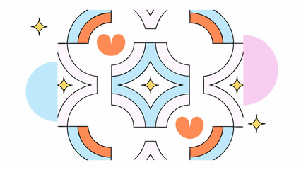 Abstract Geometric Pattern with Pastel Colors and Hearts