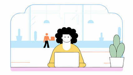 Woman Working on Laptop in Modern Office