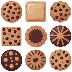 Cookie biscuit icon set vector isolated white background