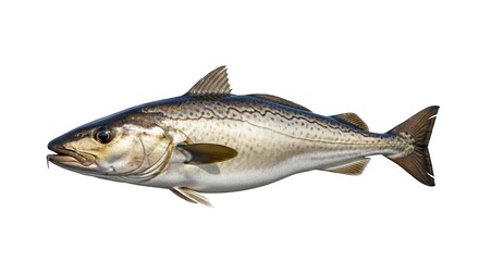 Atlantic Cod Portrait Detailed Scales and Distinctive Barbels on White Background