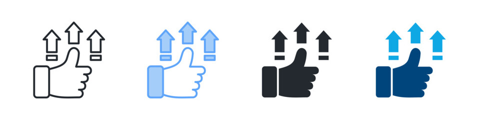 Thumbs Up Icon Set Multiple Style. Design In Outline, Blue, Glyph, Dual Tone