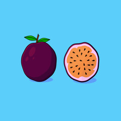 vector illustration of a passion fruit and sliced passion fruit 