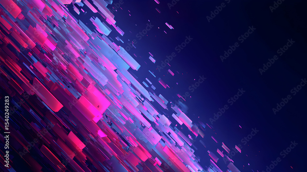 Poster abstract background with glowing pink and blue rectangles creating a dynamic digital flow effect