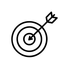 Precision Goal Achievement Icon &ndash; Black Arrow Hitting Bullseye Target Silhouette Symbol on White Background for Business Success, Strategy, Marketing & Productivity Concepts
