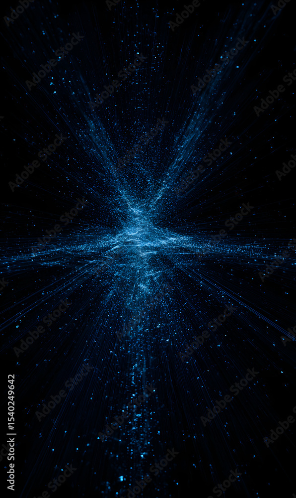 Poster abstract digital blue network emanating outward creating futuristic high tech background visualizati