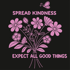 Positive Floral Illustration with Kindness Quote and Butterfly