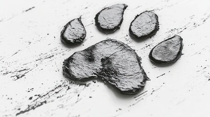 Black Paw Print on White Wooden Surface Close-Up