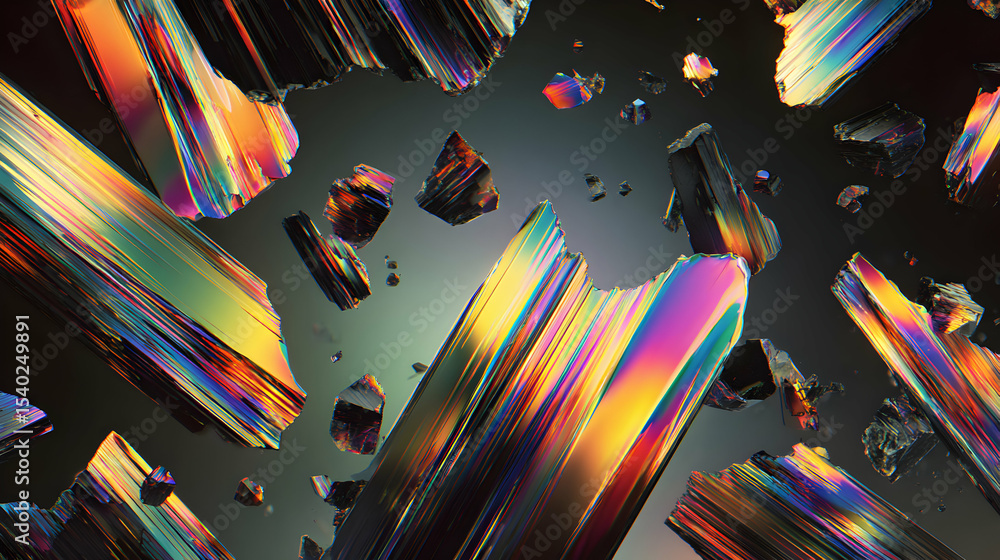 Poster iridescent crystals form a kaleidoscope of color in a modern abstract design composition creating a 