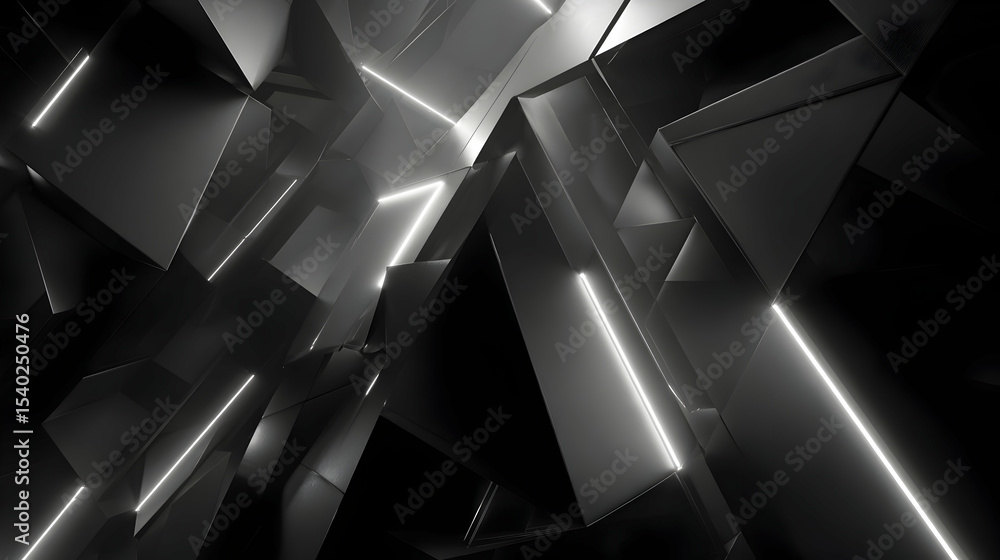Aufkleber futuristic chrome geometric shapes abstract background with glowing lines evoking technological prog