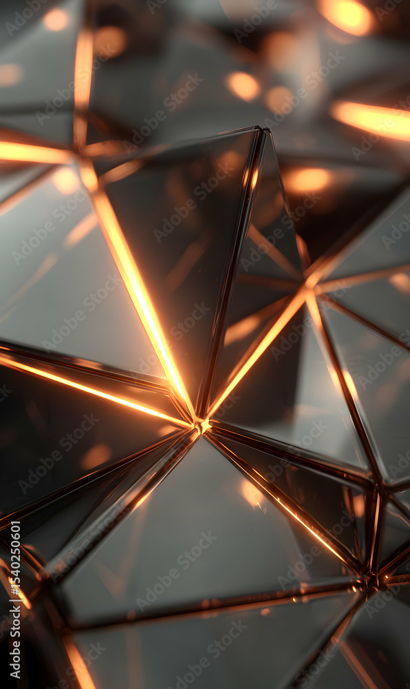 Poster futuristic metal structure with glowing orange lines abstract geometric pattern visual design backgr