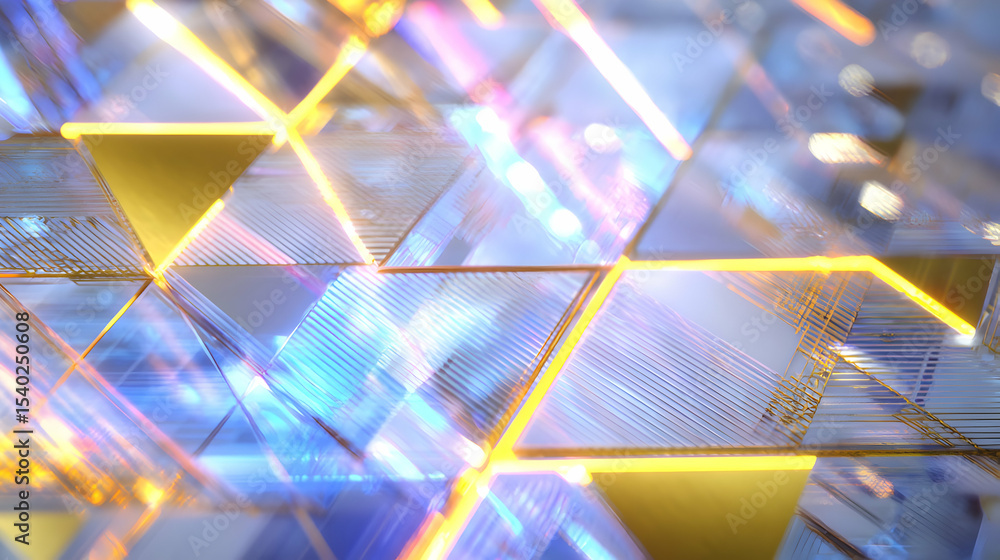 Poster futuristic geometric pattern with glowing lines and transparent shapes creating a modern vibrant des